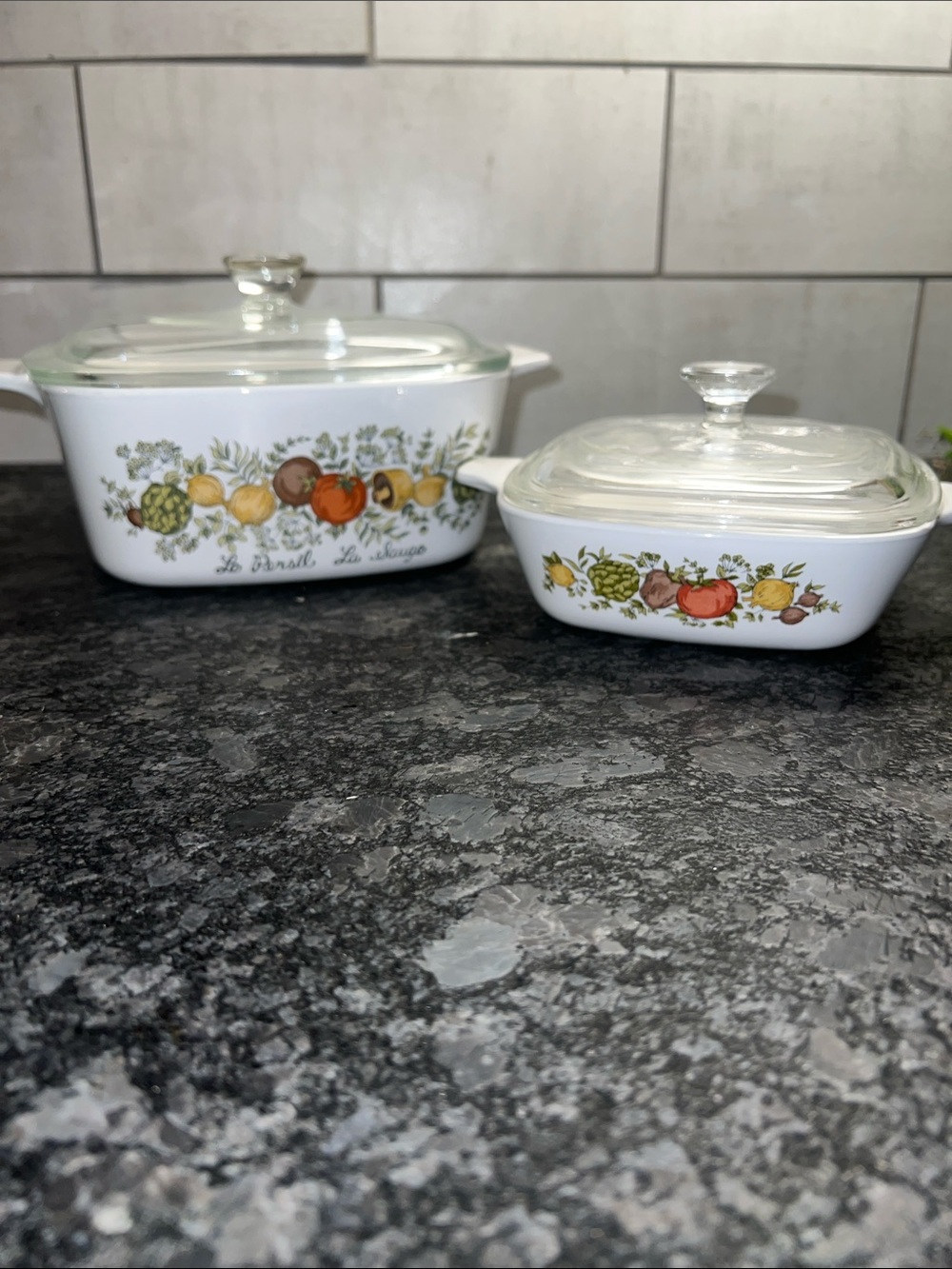 Vintage Spice of Life Corningware Casserole’s with lids. Like new condition.